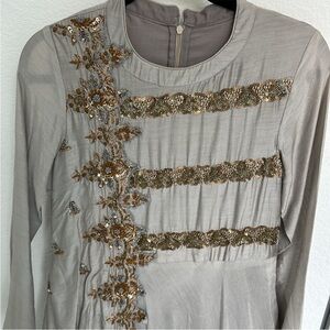 Elegant Gray and Gold Embellished Dress